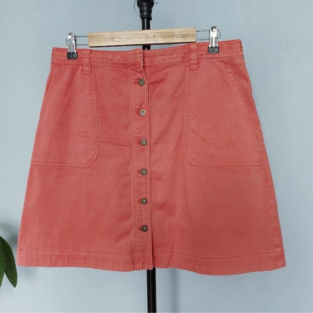Pilcro and the Letterpress Salmon Orange / Pink Button Front Chino Skirt